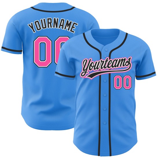Custom Baseball Pink-Black Jersey Authentic Blue Electric Custom Baseball Pink-Black Jersey Authentic Blue Electric
