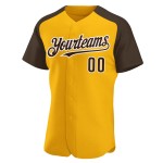 Authentic Jersey Custom Baseball Brown-White Raglan Sleeves Gold Authentic Jersey Custom Baseball Brown-White Raglan Sleeves Gold