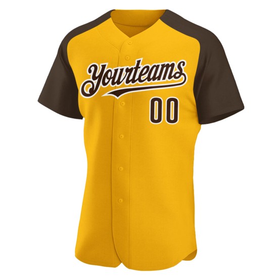 Authentic Jersey Custom Baseball Brown-White Raglan Sleeves Gold Authentic Jersey Custom Baseball Brown-White Raglan Sleeves Gold